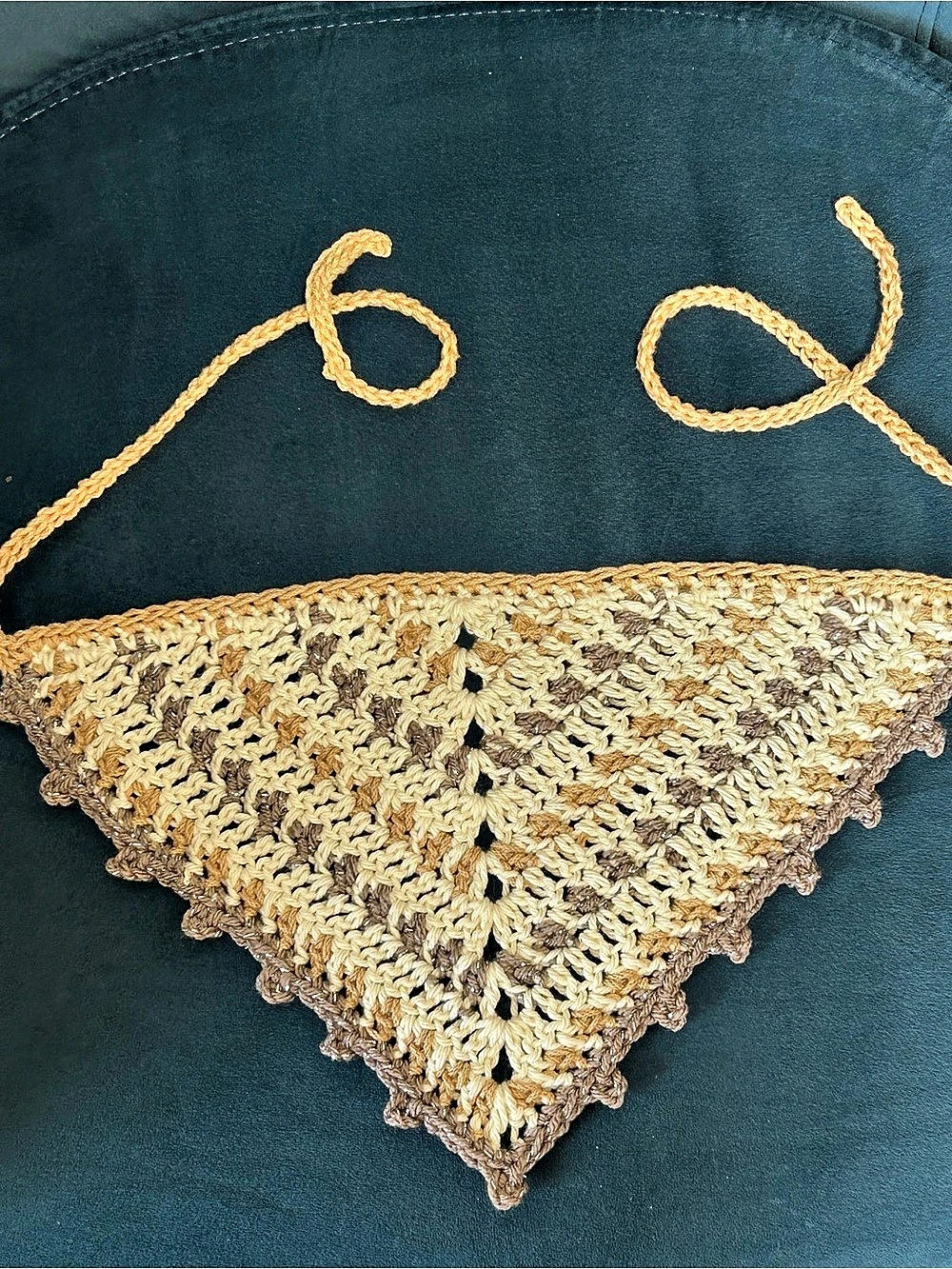 Crochet Triangle bandana in Cream & Brown Like New